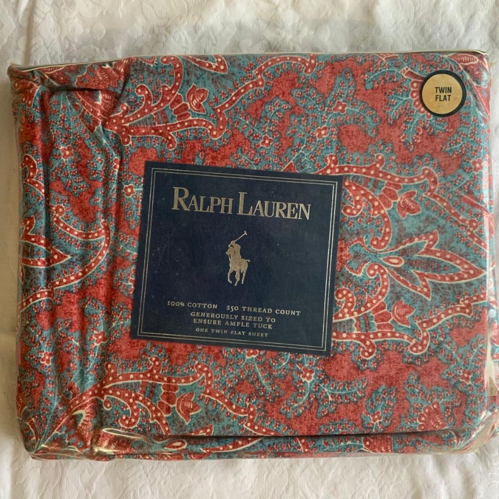 Vintage Ralph Lauren Paisley Red Twin Flat Sheet